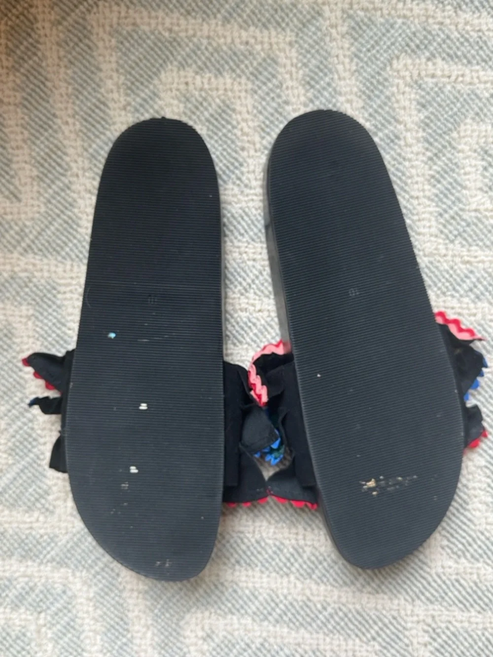 Loeffler Randall Black Slides with Multicolor Ruffle Trim - Picture 4 of 6